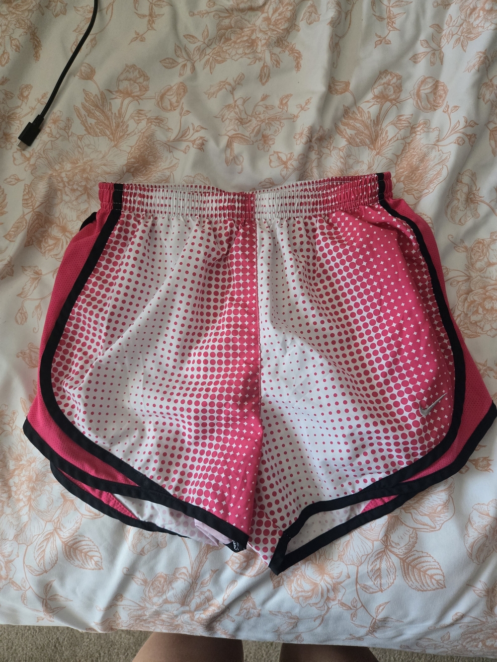 Nike Women's Pink and White Athletic Shorts with Black Trim